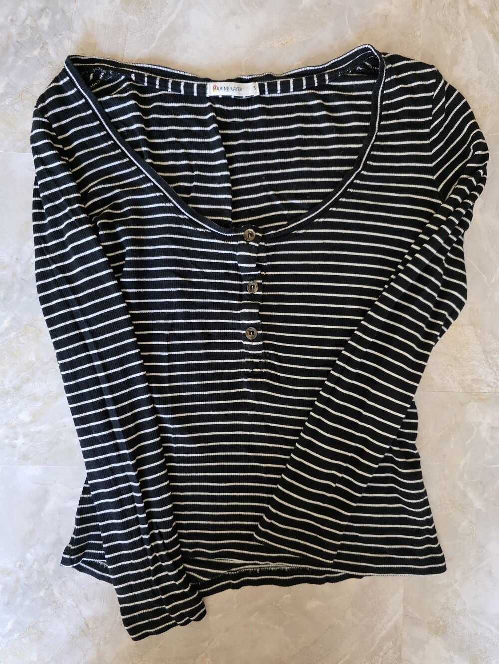 Marine Layer Coastal Dark Navy White Striped Scoop Neck Henley Top S Nautical